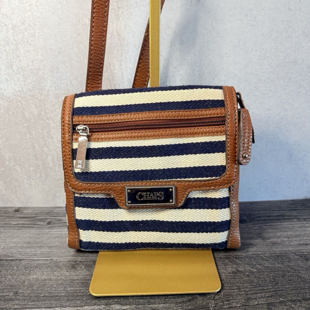CHAPS Crossbody Shoulder Bag Purse Navy Blue And Cream